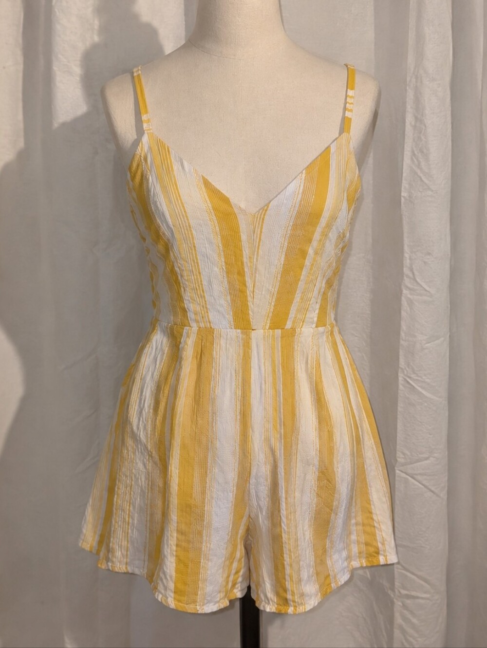 Robin K Heritage Yellow & White Striped Pleated Waist Romper
